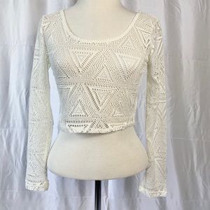 LA Hearts Cream Boho Macrame Fishnet Crop Top